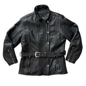 Protech Performance Leather USA‎ Made Moto Biker Lined Belted Black Jacket wmn S